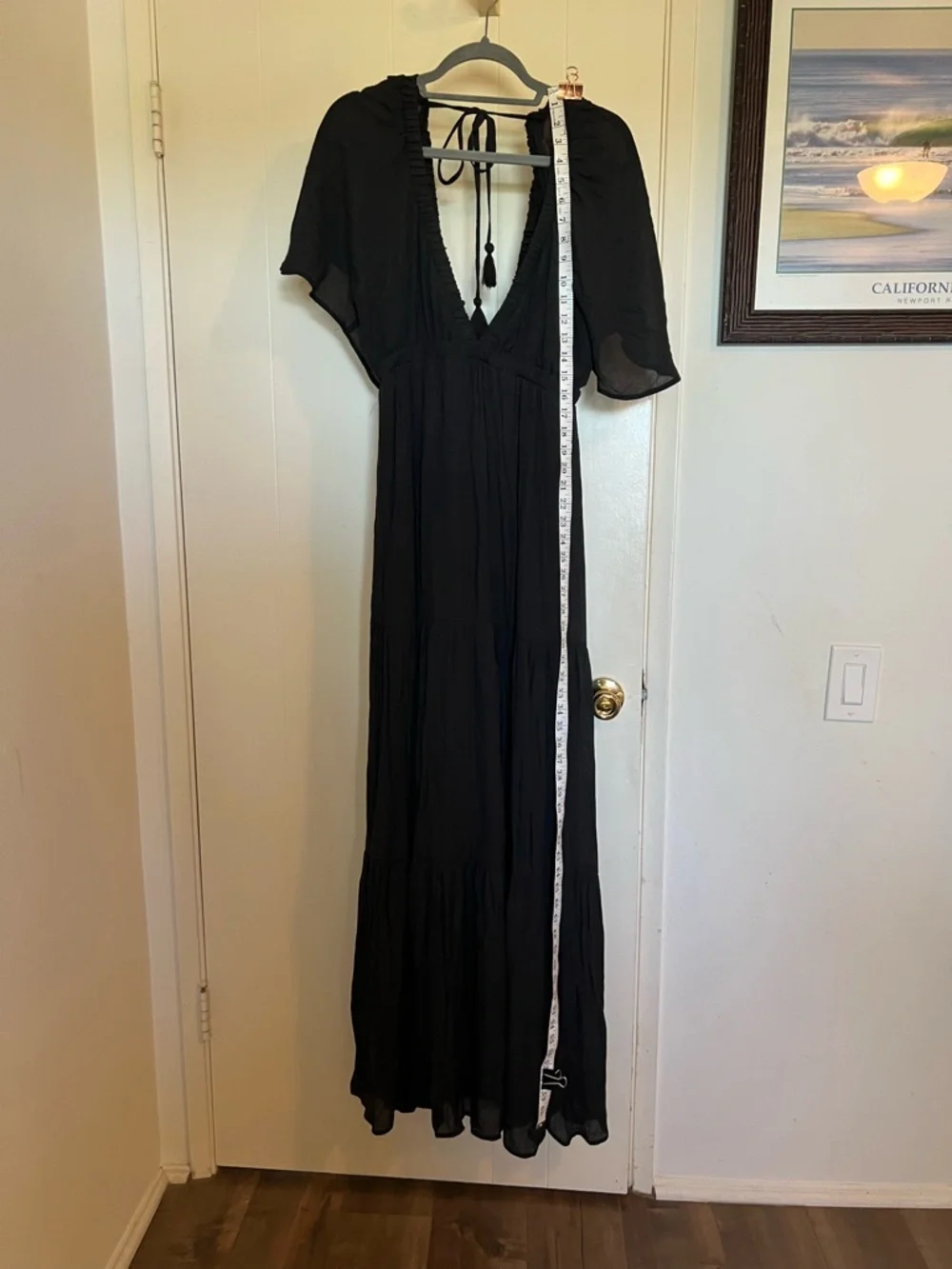 Black V-Neck Maxi Dress with Tie Back Detail - Picture 2 of 7